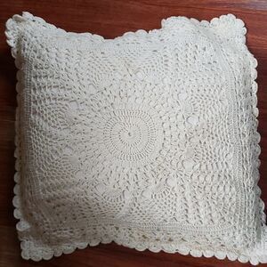 Crocheted Bohemian Vibe Off-While Buckwheat-filled Orthopedic Decorative Pillow